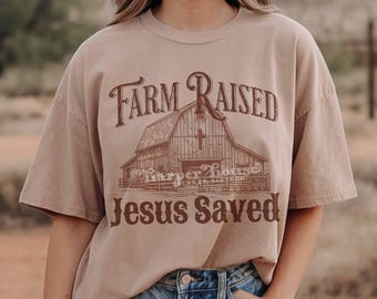 Farm Raised Jesus Saved PNG Christian Farmer Sublimation Designs Vintage Jesus Shirts Religious DTF Transfers Agriculture PNG Farming Svg