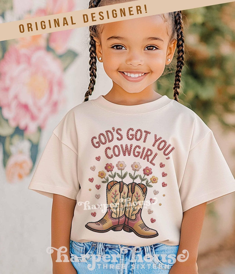 God's got you, cowgirl png western tshirt designs girls toddler png