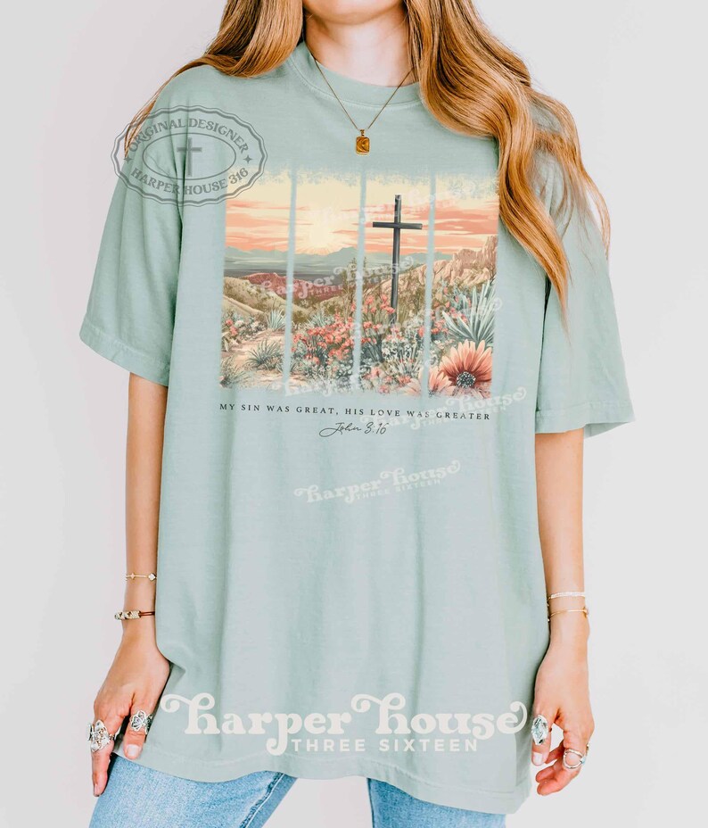 Popular PNG Christian Tote Bag Designs Boho Desert PNG Watercolor Cross Clipart Aesthetic Brushstroke Png My Sin Was Great T Shirt Designs image 3