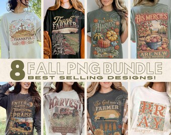 Best Selling Fall Sublimation Bundle 8 Christian PNG Designs Vintage Tshirt Designs Boho PNG Pray Floral Patchwork Harvest Png Thankful Png