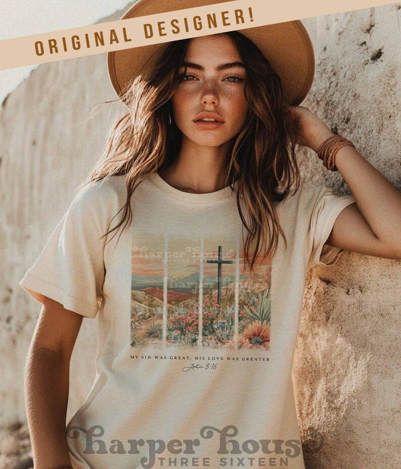 Popular PNG Christian Tote Bag Designs Boho Desert PNG Watercolor Cross Clipart Aesthetic Brushstroke Png My Sin Was Great T Shirt Designs image 9