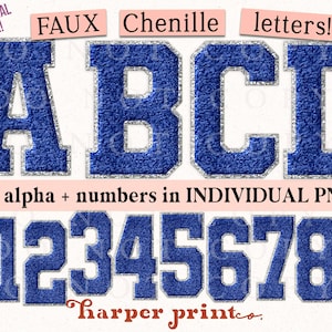 Royal Blue & Silver Faux Chenille Alphabet PNG Varsity Letters Sublimation Designs Downloads, PNG Bundle, Not SVG, Sports Font Digital Alpha