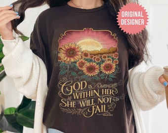 Sunflower PNG Christian Sublimation Designs God is Within Her Tshirt Designs Boho Shirt PNG Files Dtf Transfers Christian Shirts Jesus Png
