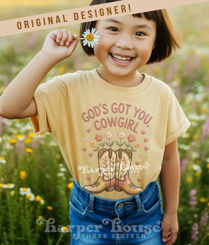 God's got you, cowgirl png western tshirt designs girls toddler png
