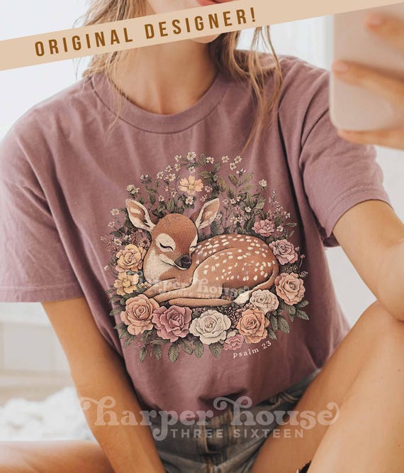 Psalm 23 Fall Png Woodland Animals Sublimation Designs Boho Floral DTF Transfers Fall Tshirts Trending Png Cute Deer Clipart Cottagecore PNG