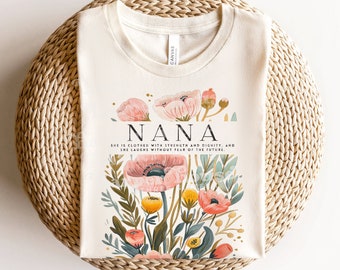 Nana PNG Nana Diseños de sublimación Diseño de camiseta floral Transferencias DTF Idea de regalo Nana Camisetas cristianas Versículo bíblico Png Flores rosas Clipart