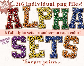 Leopard Alphabet PNG Varsity Letters, Sublimation Designs Downloads, Alpha, Font, Printable Alphabet, Rainbow, Red Orange Yellow Green Blue