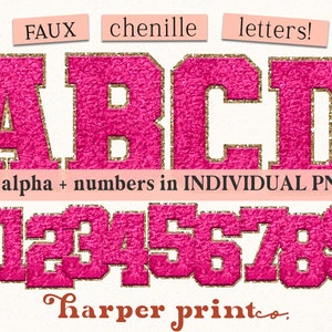 Hot Pink Faux Chenille Varsity Patch Letters, Alphabet PNG, Sublimation Designs Downloads, Printable Alphabet Alpha Pack Font Bundle No SVG