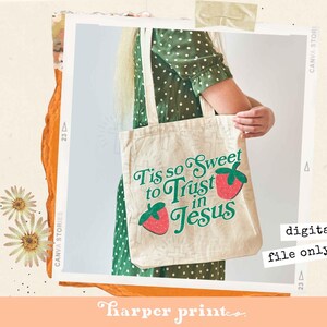 Tote Bag Designs Christian PNG Jesus Sublimation Designs Downloads Aesthetic Cottagecore PNG Strawberry Cute Summer Tshirt Designs for Girls image 1
