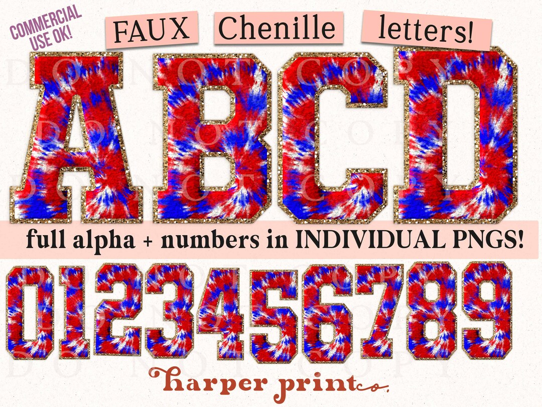 Red White and Blue Tie Dye PNG Faux Chenille Alphabet PNG Varsity ...