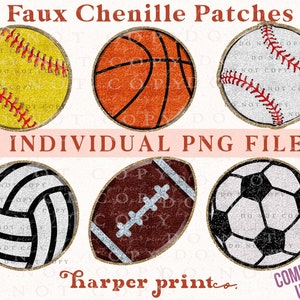 Sport bal PNG sublimatie ontwerpen bundel faux chenille patches sport illustraties honkbal PNG volleybal png basketbal voetbal moeder geen SVG