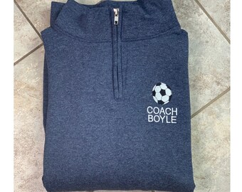 Regalo personalizado para entrenador, sudadera con cremallera de un cuarto bordada a medida, entrenador de fútbol, sudadera personalizada, entrenador de fútbol americano