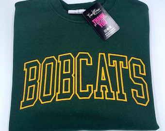Sudadera con capucha o jersey de cuello redondo estilo universitario de los Bobcats, suéter con mascota bordada, sudadera universitaria, ropa con el espíritu escolar.