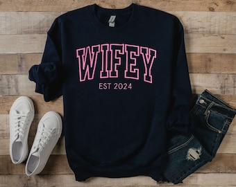 Regalo de luna de miel bordado personalizado, regalo de bodas para esposa, suéter personalizado para esposa, sudadera para esposa, regalo de despedida de soltera