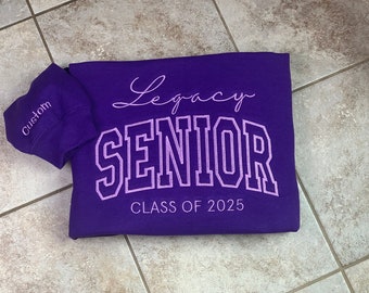 Sudadera Legacy Senior / Crewneck o sudadera con capucha bordada personalizada / Senior 2025 / Regalo de graduación / Regalo personalizado para personas mayores