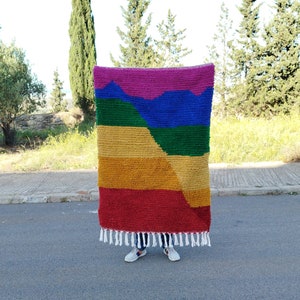 Handmade Colorful Wool Moroccan Rug: Tribal Berber Decor