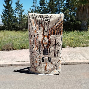 Hand-Knotted Berber Wool Rug: Colorful Tribal Abstract Design