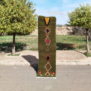 Colorful Moroccan Wool Runner Rug: Hand-Knotted Beni Ourain Style