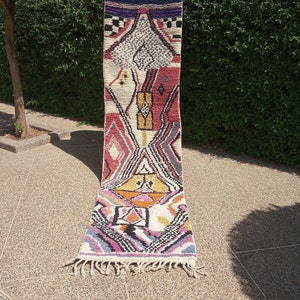 COLORFUL MOROCCAN RUNNER, Beni Ourain Rug, Narrow Rug Runner, Aesthetic Handmade Traditional Wool Rug| Decorative Long Carpet Floor Runner