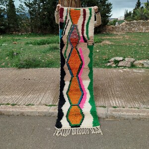 Moroccan Runner Rug, Beni Ourain Rug, Narrow Rug Runner, Aesthetic colorful Traditional Wool Rug, Decorative Long Carpet Floor Runner