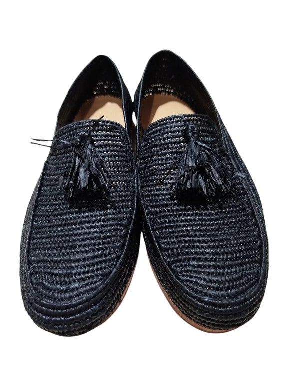Black Raffia Tassel Loafers: Handcrafted Moroccan Summer Shoes