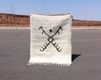 Custom Moroccan Berber Rug: Handwoven Wool, Black Abstract Design
