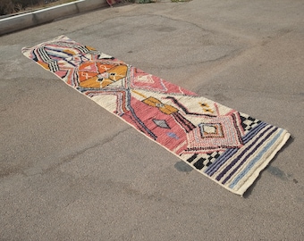 Handmade Wool Runner Rug – Colorful Berber Tribal Azilal Style Hallway Carpet