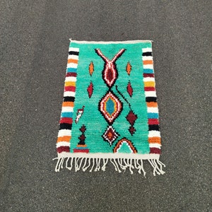 Hand-Knotted Wool Moroccan Rug: Colorful Berber Design