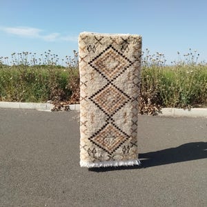 Handmade Moroccan Runner Rug - Custom Beni Ourain Style - Neutral Boho Hallway Rug