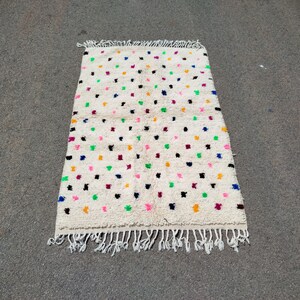 Handmade Wool Moroccan Rug: Colorful Dot Beni Ourain Carpet