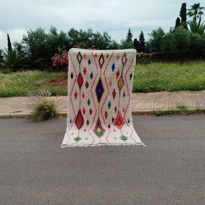 Hand-Knotted Wool Moroccan Rug: Colorful Tribal Abstract Design