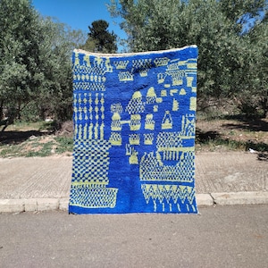 Moroccan Rug Blue Color, Custom Moroccan Berber Rug, Beni ourain rug, Handmade Rug, Plain Wool Rug, Custom made rugs .