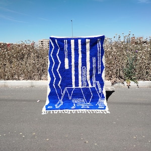 Moroccan Rug Blue Color, Custom Moroccan Berber Rug, Beni ourain rug, Handmade Rug, Plain Wool Rug, Custom made rugs .