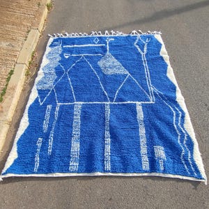 Moroccan Rug Blue Color, Custom Moroccan Berber Rug, Beni ourain rug, Handmade Rug, Plain Wool Rug, Custom made rugs .