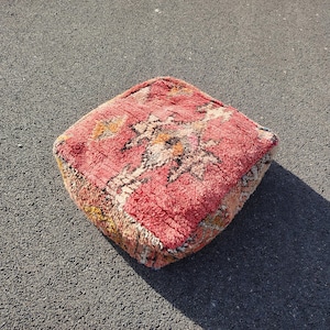 Handwoven Moroccan Pouf - Red Kilim Floor Cushion, Square Wool Ottoman, Yoga Pillow, Boho Accent Seat