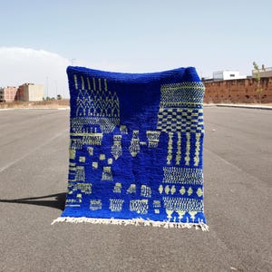 Custom Moroccan Rug Blue: Handwoven Wool Berber Art Decor