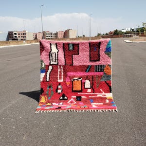 Handwoven Red Moroccan Rug: Berber Wool Boujaad Carpet