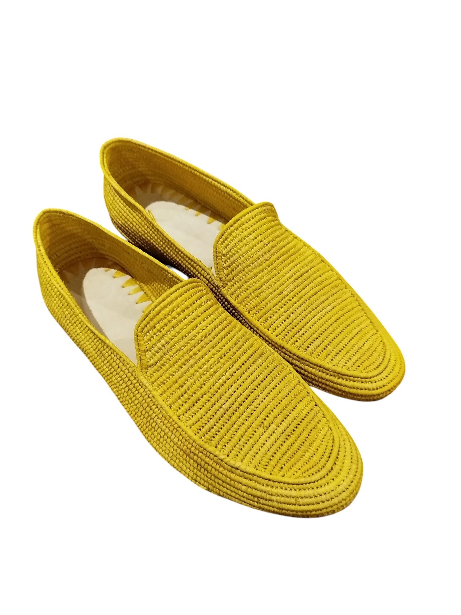 Yellow Raffia Loafers - Etsy