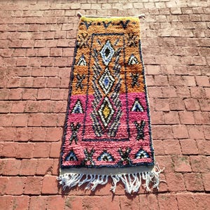 Colorful Runner Rug, Moroccan Beni Ourain Rug, Narrow Rug Runner, Traditional Wool Rug, Decorative Long Floor Runner , Boho Runner Carpet.