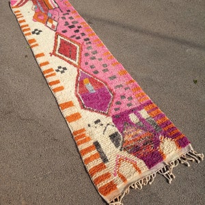 COLORFUL RUNNER, Moroccan Beni Ourain Rug, Narrow Rug Runner, Aesthetic Handmade Traditional Wool Rug| Decorative Long Carpet Floor Runner