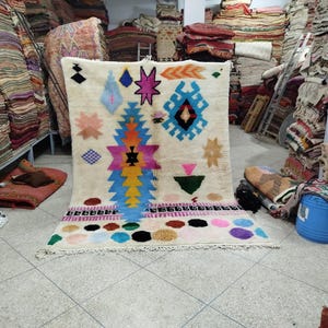 Colorful Moroccan rug hand knotted - Beni ourain rug - All wool berber rug - Custom rug - Handmade rug - Genuine lamb wool