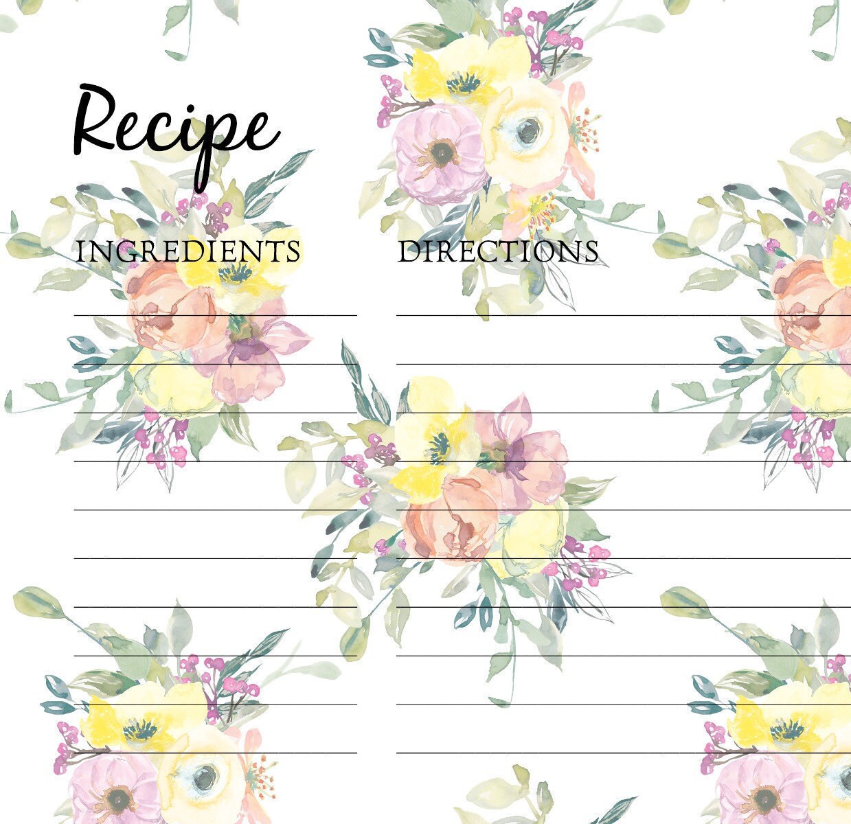 4x6 Recipe Cards Floral Recipe Card Bridal Shower Recipe | Etsy