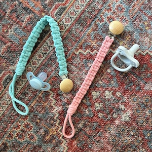 Braided Macrame Pacifier Clip, Binky Soother Tether