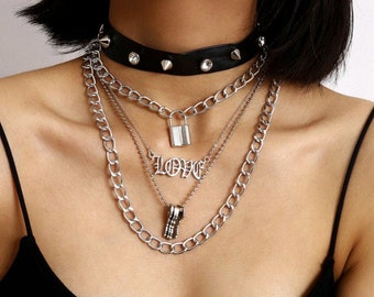 Alt Layered Necklace Flame Necklace 