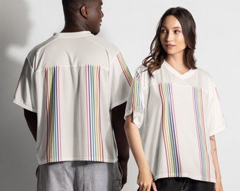 Rainbow Pride Jersey | Boxy Mesh Football Shirt | Retro LGBTQ Pride Outfit | Pride Streetwear | Gender Neutral Pride Top | Queer Gift