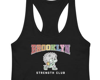 Pride | Fitted Tank – Hedgehog with Rainbow Kettlebell – LGBTQ Pride Apparel – Workout Top for Women