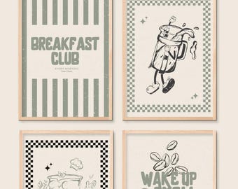 Retro Coffee Bar Prints, Kitchen Cafe Wall Art, Breakfast Club Poster (Digital Download)