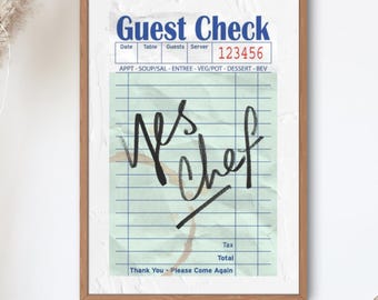 Yes Chef Guest Check Poster, Trendy Handwriting Aesthetic Print, Typography Poster, Motivational Wall Art, Retro Kitchen Decor 2