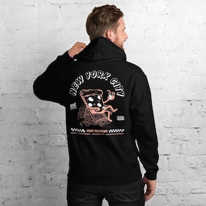 Moletom com capuz retrô Pizza - Camiseta de desenho animado nostálgico para amantes de pizza, clima de praia, streetwear
