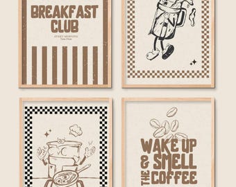 Retro Coffee Bar Wall Art, Vintage Cafe Prints, Kitchen Decor (Digital Download)